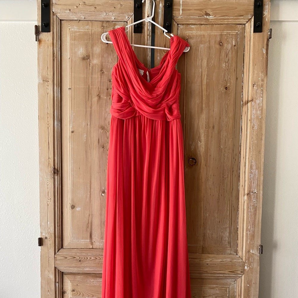 David’s Bridal Chiffon Guava colored Dress